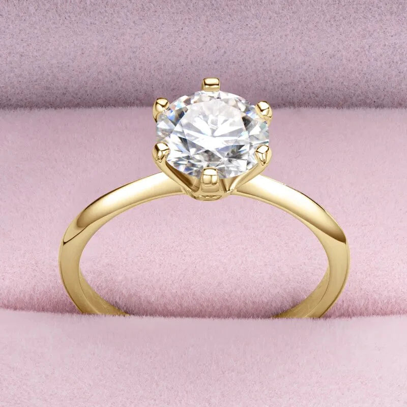 Classic Solitaire Moissanite Ring 1ct, 18k Gold Plated