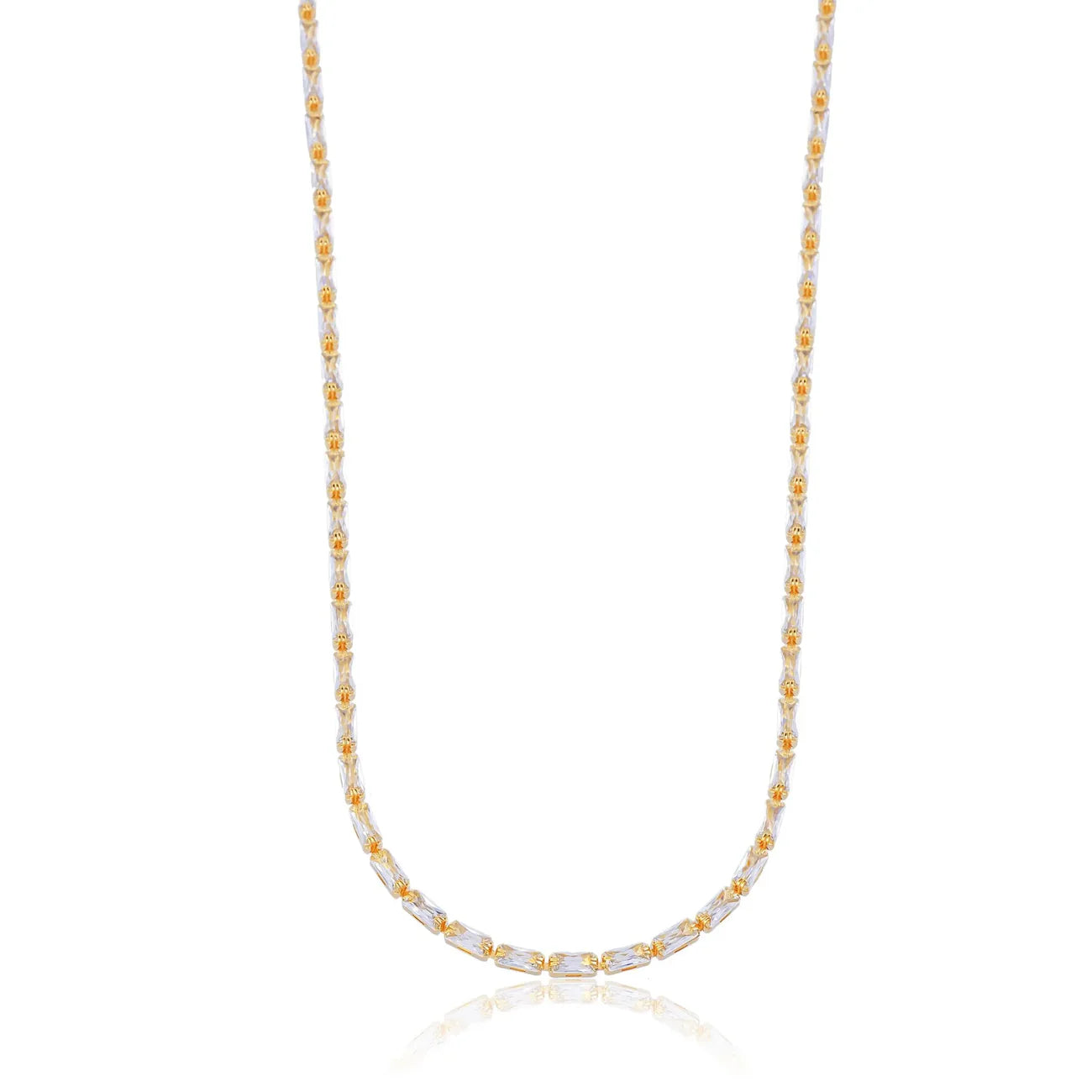 Riviera Necklace with Baguette-Cut Cubic Zirconia, 18k Gold Plated
