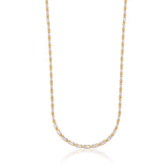 Riviera Necklace with Baguette-Cut Cubic Zirconia, 18k Gold Plated