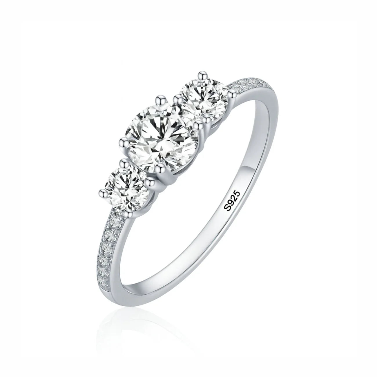 Three-Stone Engagement Ring in 925 Sterling Silver