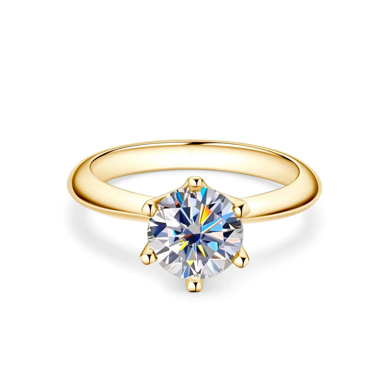 Classic Solitaire Moissanite Ring 1ct, 18k Gold Plated