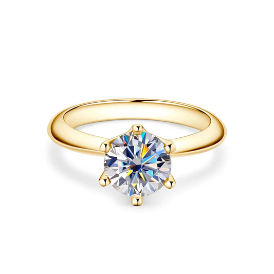 Classic Solitaire Moissanite Ring 1ct, 18k Gold Plated