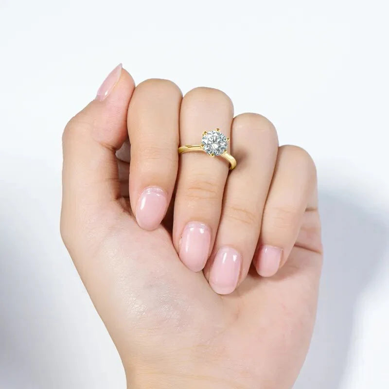 Classic Solitaire Moissanite Ring 1ct, 18k Gold Plated