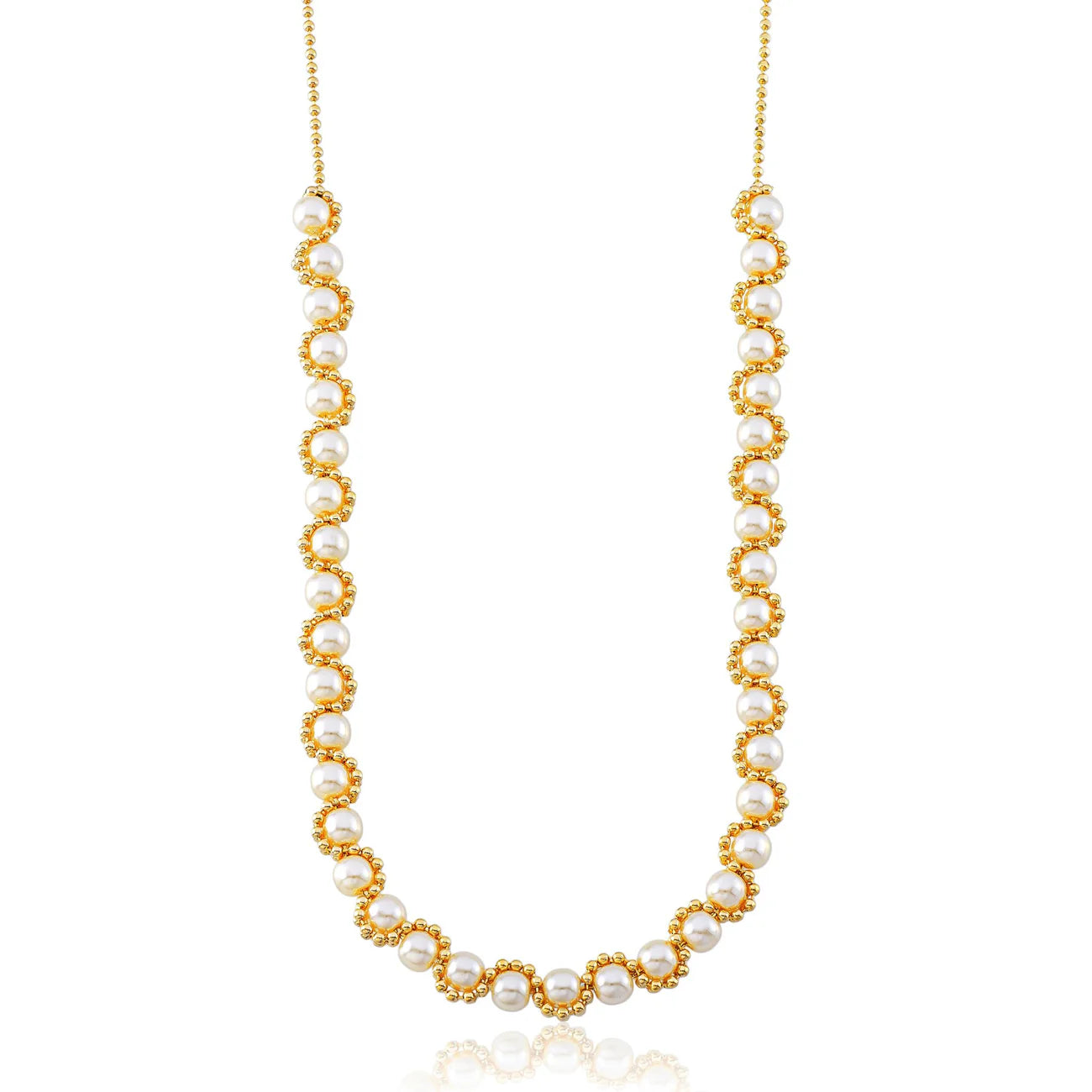Classic Elegance Pearl Necklace, 18k Gold Plated
