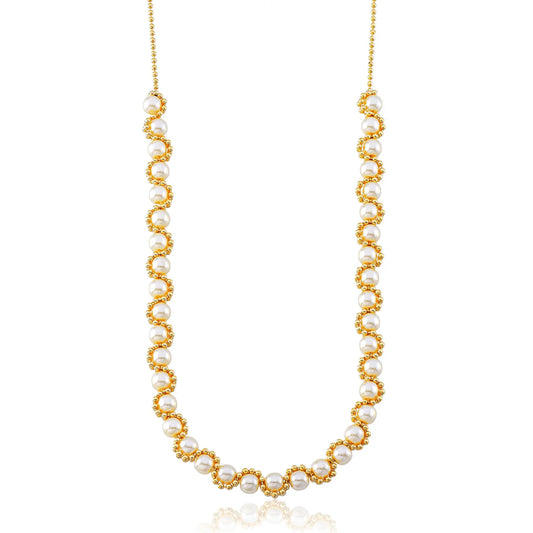 Classic Elegance Pearl Necklace, 18k Gold Plated