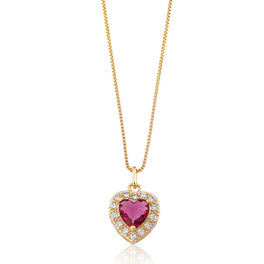 Pavé Ruby Heart Necklace, 18k Gold Plated